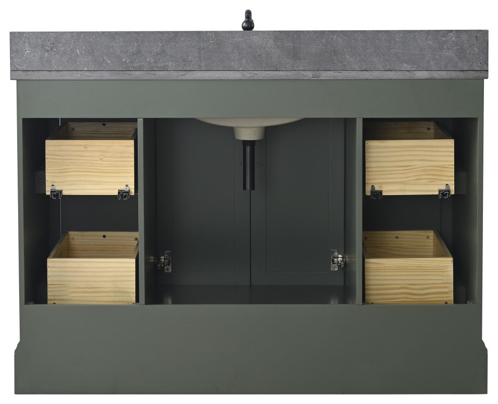 Vanity Art Bathroom Vanity With Sink & Top, Vintage Green, 48", Black Stone