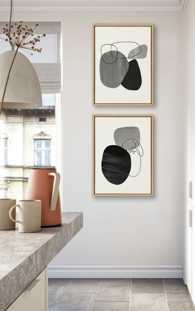 Sylvie Abstract Rocks Framed Canvas Set by Teju Reval, Natural 2 Piece 18x24