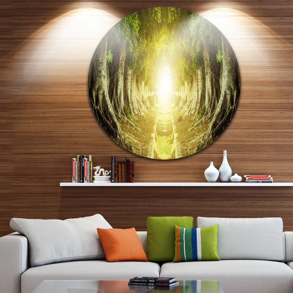 Green Tree Tunnel, Landscape Photo Large Disc Metal Wall Art, 11"