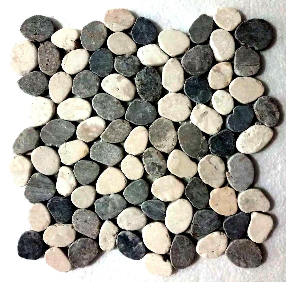 Mini Grey & White Oval Marble Mosaic Tile - Superior Pebbles for Bathroom