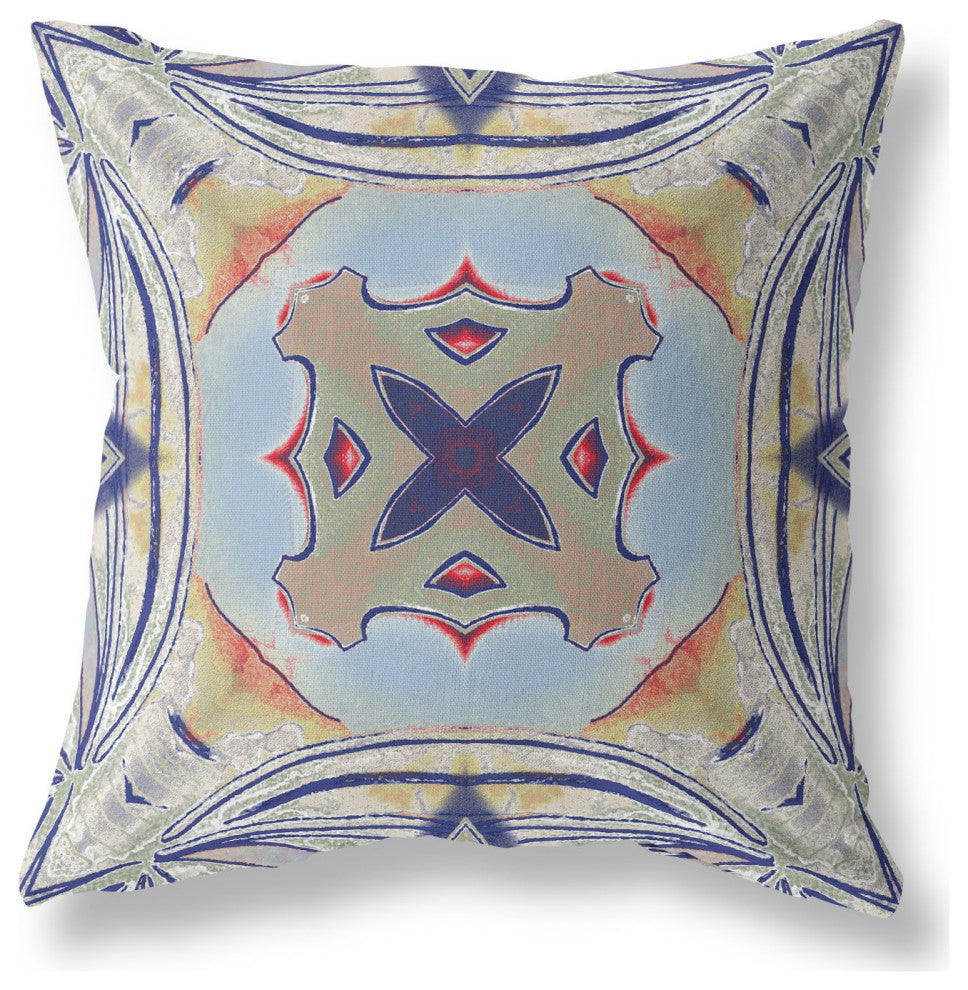 18" Navy Sage Geo Tribal Suede Throw Pillow