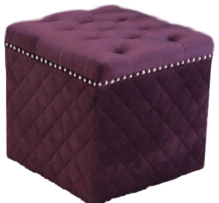 Lemele Velvet Ottoman, Plum Wine