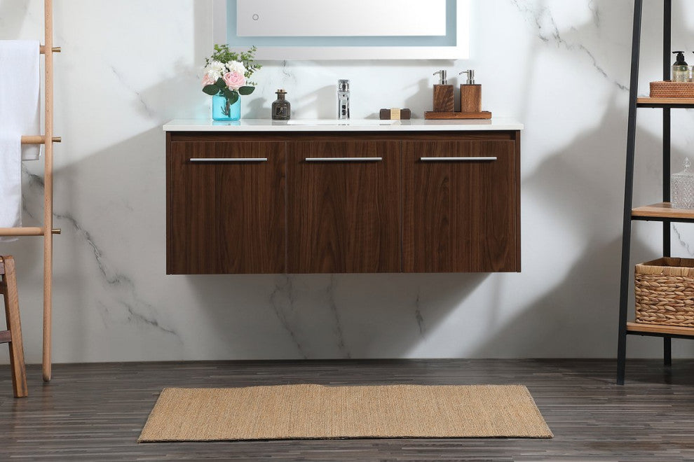 Phoebe Single Bathroom Vanity, Walnut, 48", Without Backsplash