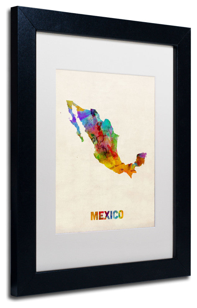'Mexico Watercolor Map' Matted Framed Canvas Art by Michael Tompsett