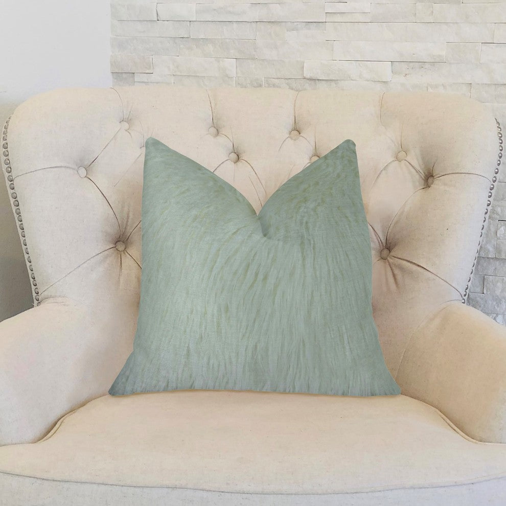 Fuzzy Mongolian Fur White Handmade Luxury Pillow, 20"x20"