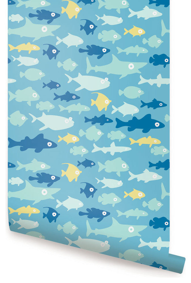 Fish Tank Peel and Stick Vinyl Wallpaper, Blue, 24"w X 108"h