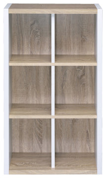Versatile Six Shelf White and Natural Cubby Bookshelf