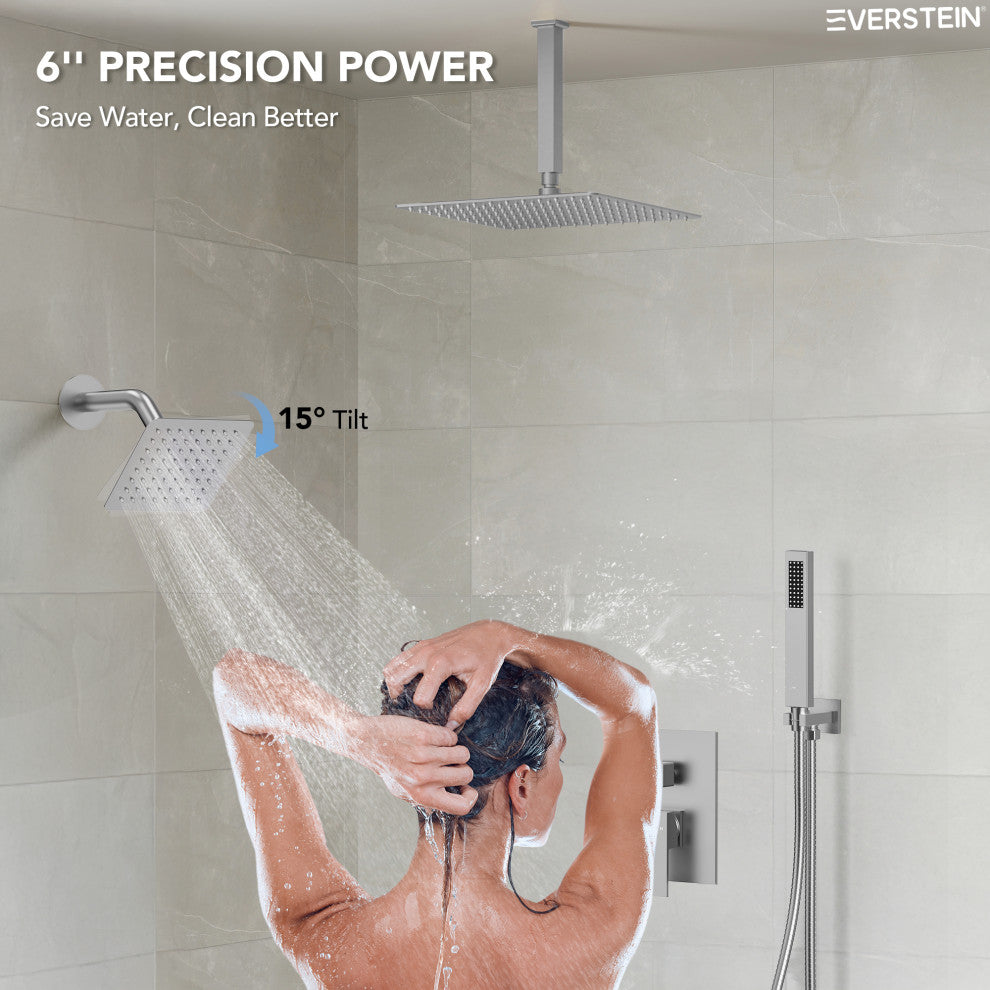 Dual Heads 3-Functions Shower System with Pressure Balancing Rough-In Valve, Brushed Nickel