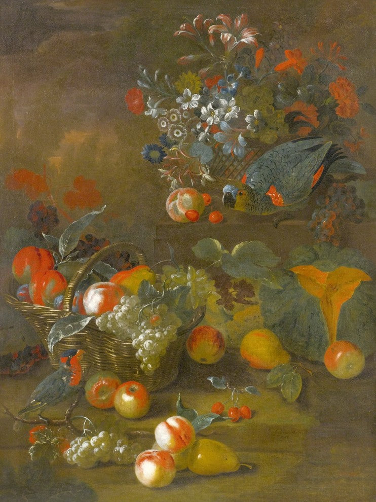 Tile Mural Still Life With Two Parrots By Charles Collins, 6"x8", Matte