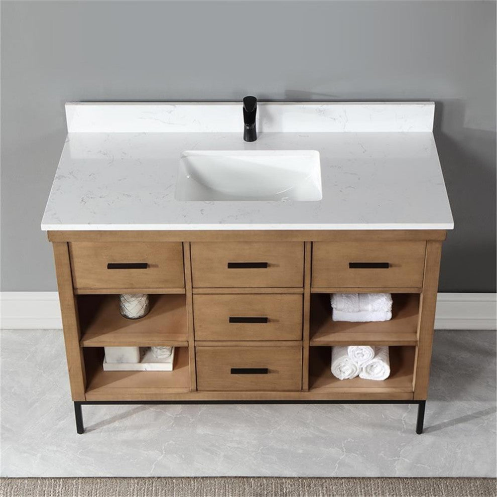 Kesia 48" Single Bathroom Vanity Set in Brown Pine without Mirror