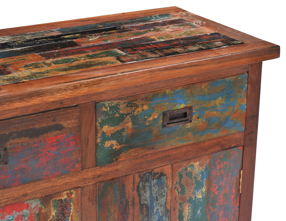 Recycled Teak Wood Chest With 2 Doors and 2 Drawers