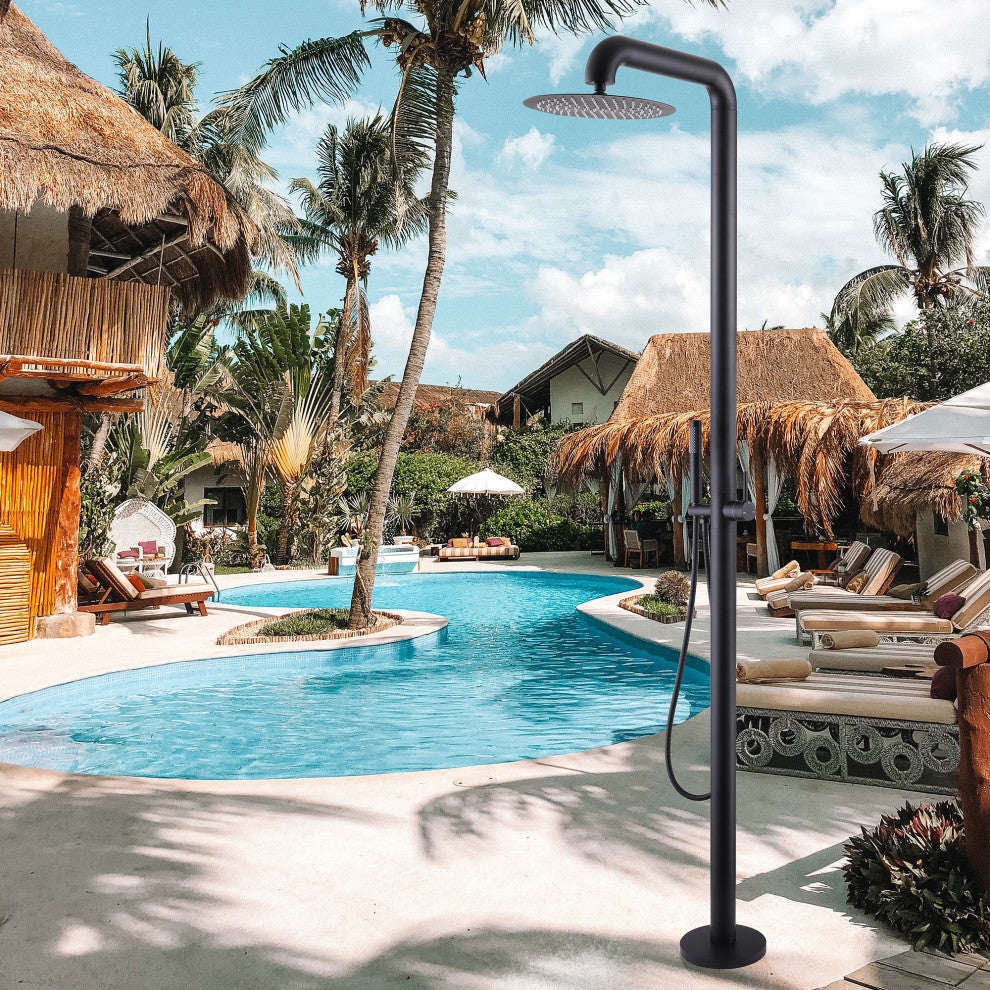 Free Standing Outdoor Shower with Handheld Shower, Matte Black