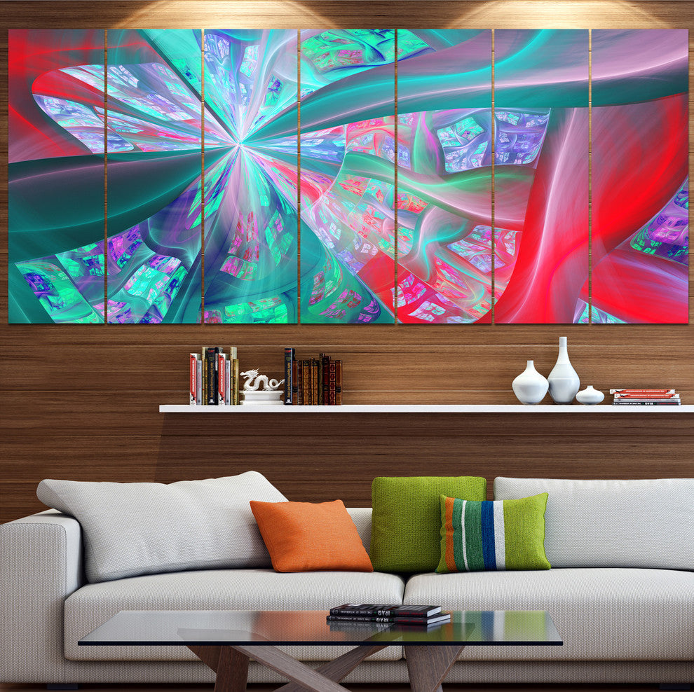 Red Blue Fractal Exotic Plant Stems, Abstract Canvas Print, 83"x32", 7 Panels
