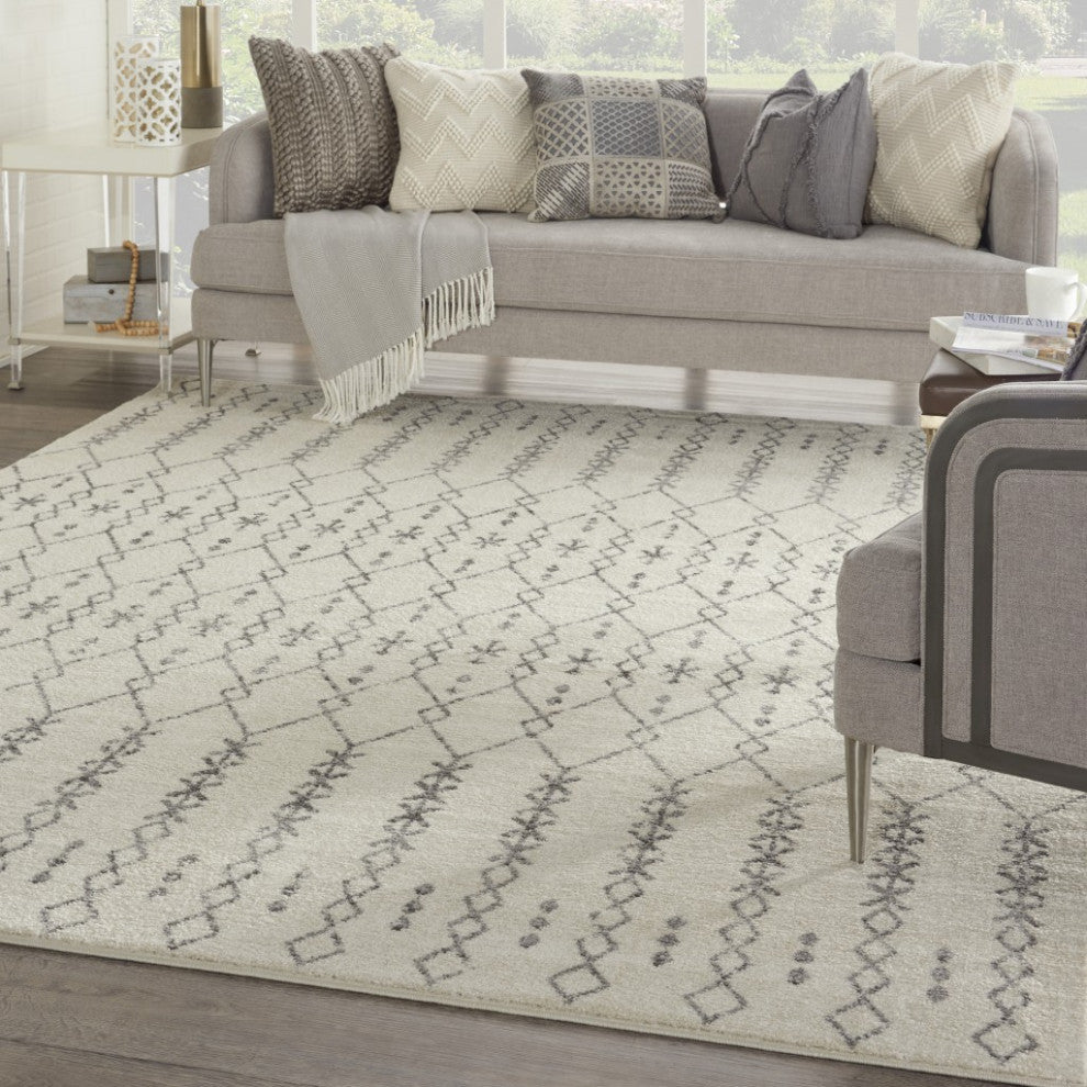 8" x 10" Ivory and Gray Geometric Area Rug