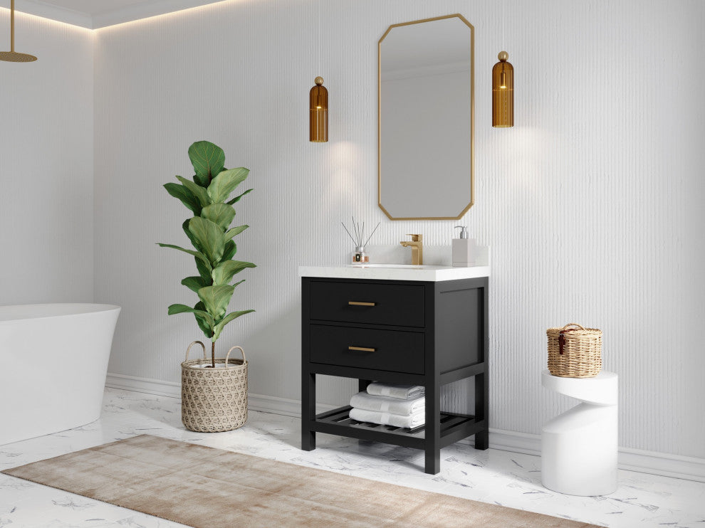 Parker 36" Single Sink Bath Vanity, Black 2" Carrara Marble