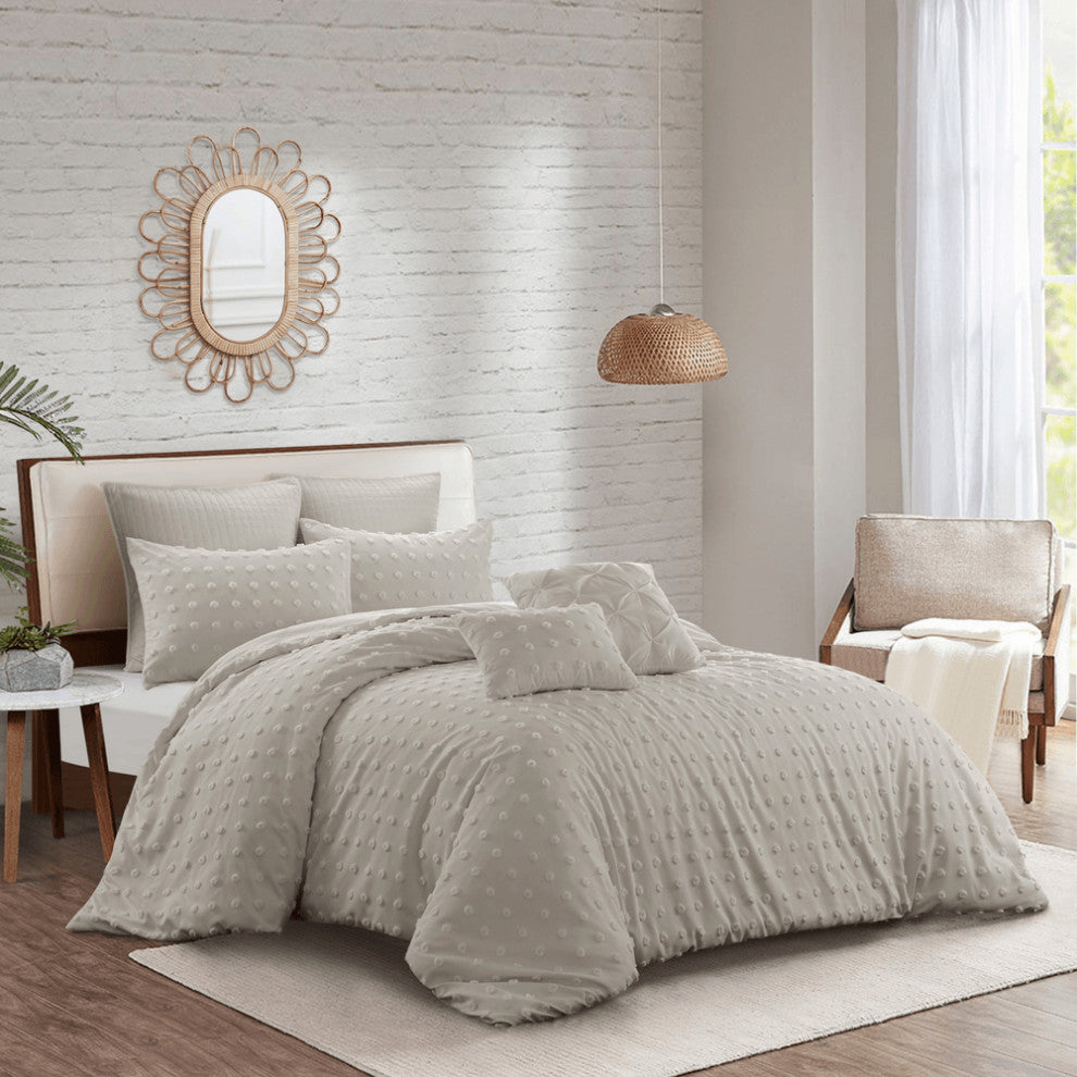 Beige Twin Polyester 220 Thread Count Washable Duvet Cover Set