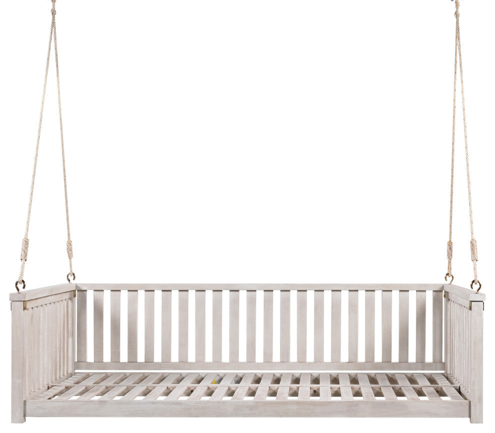 GDF Studio Acacia Wood Twin Size Garden Porch Swing Bed, White