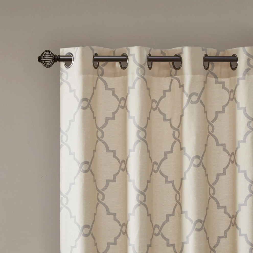 Madison Park Saratoga Fretwork Print Grommet Top Window Curtain Panel, Beige