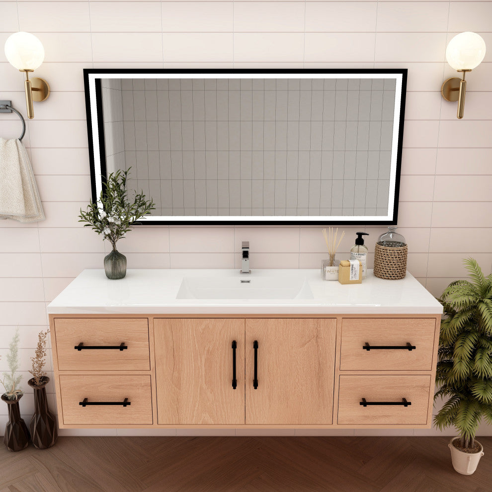 Victoria 60" Solid Wood Bath Vanity, Single Sink, Red Oak