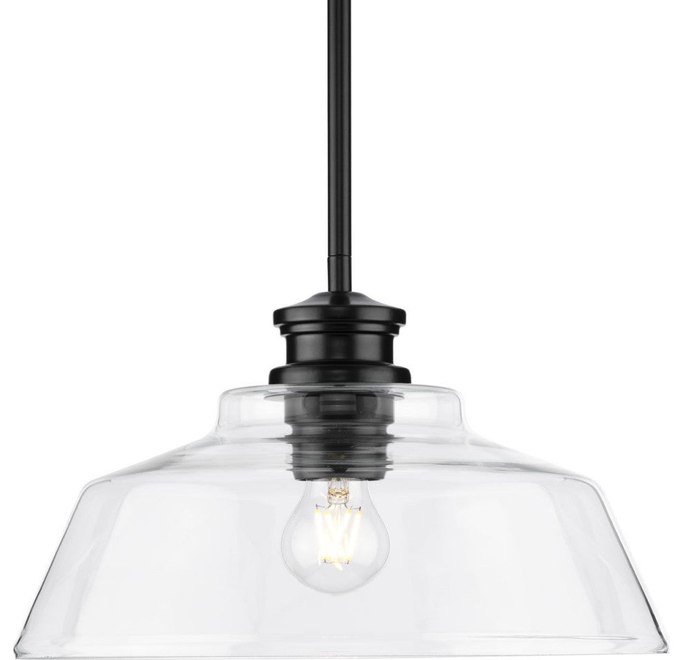Singleton 1-Light 14" Matte Black Medium Pendant Light With Clear Glass Shade
