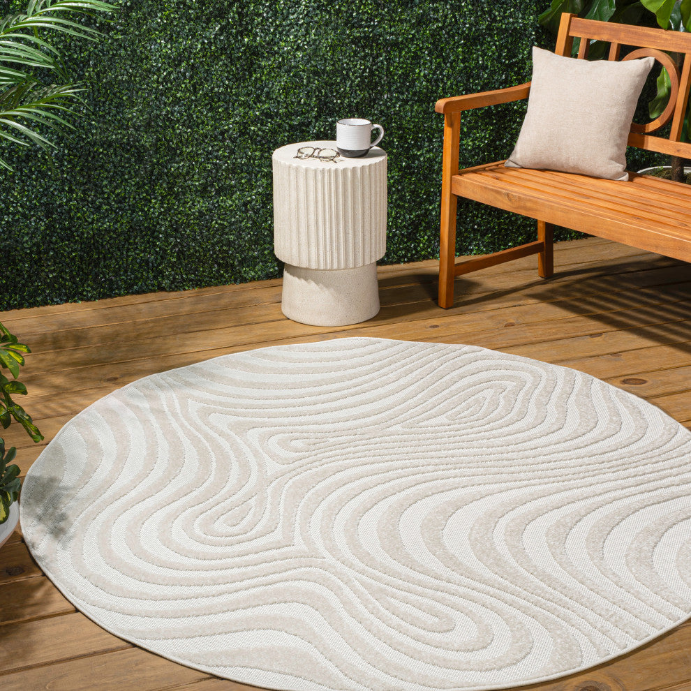 Maribo High-Low Abstract Groovy Striped Indoor/Outdoor Area Rug