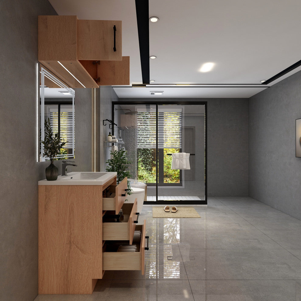 Victoria 30" Solid Wood Bath Vanity, Overhead Cabinet, Red Oak