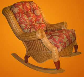 Palm Beach Rocker in Cinnamon, Botanical-Fern Fabric