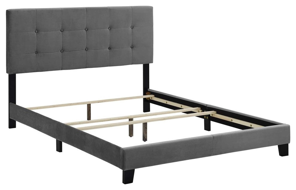Amira Queen Upholstered Velvet Bed, Gray