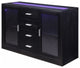 HomeRoots 18" X 52" X 34" Black Wood LED Glass Server
