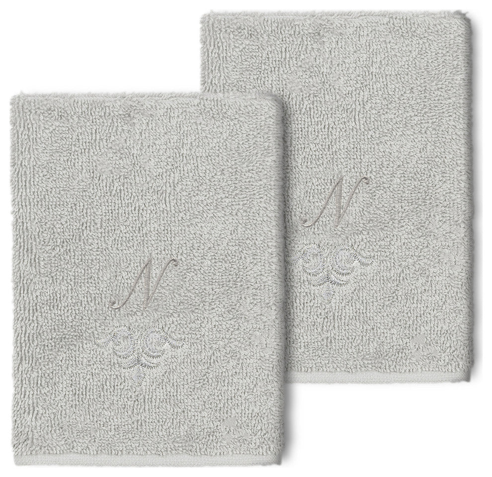 Linum Home Turkish Cotton Monica 2-Piece Embellished Washcloth Set, Light Gray