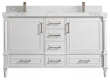 Aberdeen 60 Double Bathroom Vanity in White 2" Calacatta Nuvo
