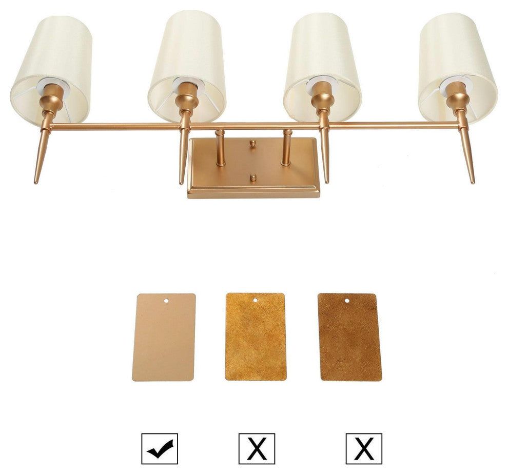 LNC Glod Traditional Bathroom Vanity Light With Fabric Shade, 4 Lights