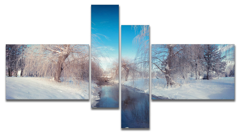 Amazing Winter in City Park, Large Landscape Canvas Art Print, 60"x32", 4 panels