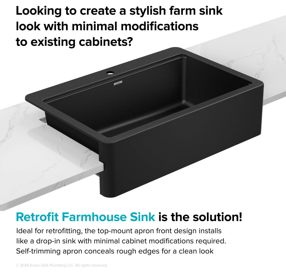 KRAUS Bellucci 33" Workstation Drop, Farmhouse Granite Kitchen Sink MBL