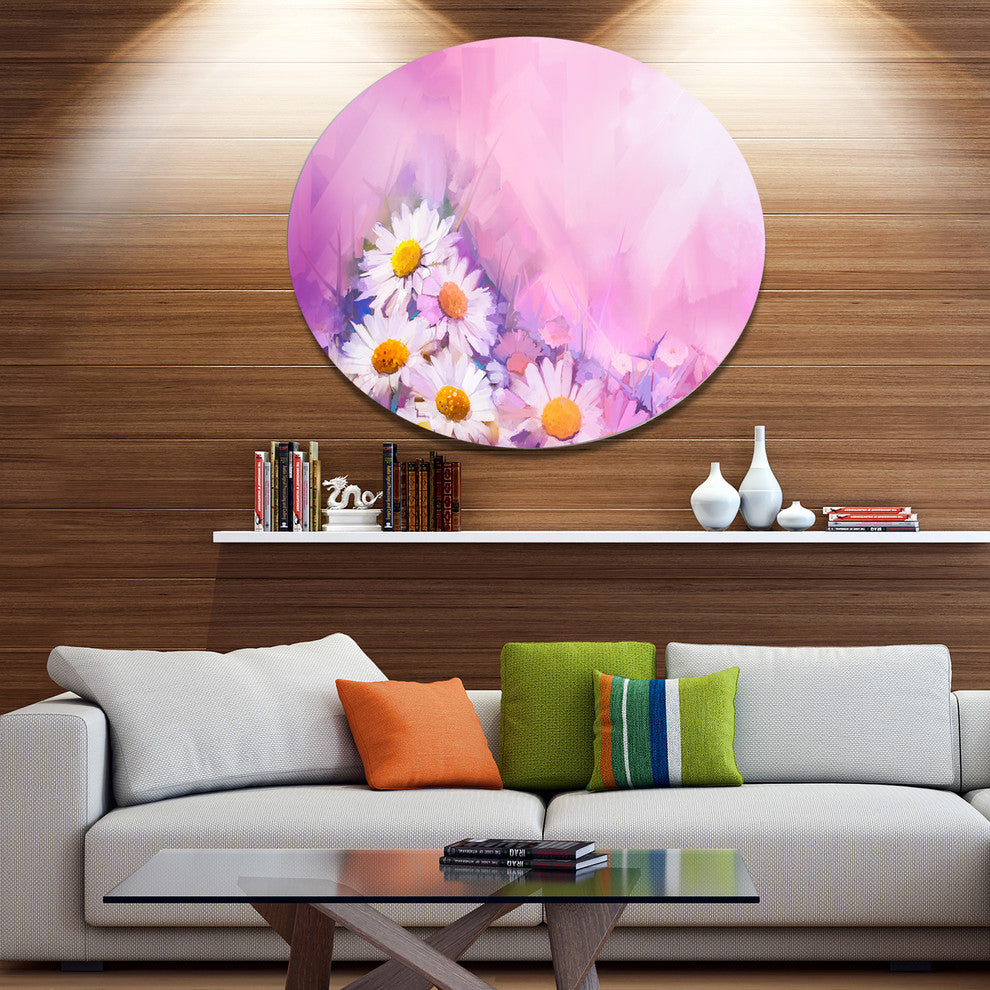 Bouquet Of White Gerbera And Daisy, Flower Disc Metal Wall Art, 11"