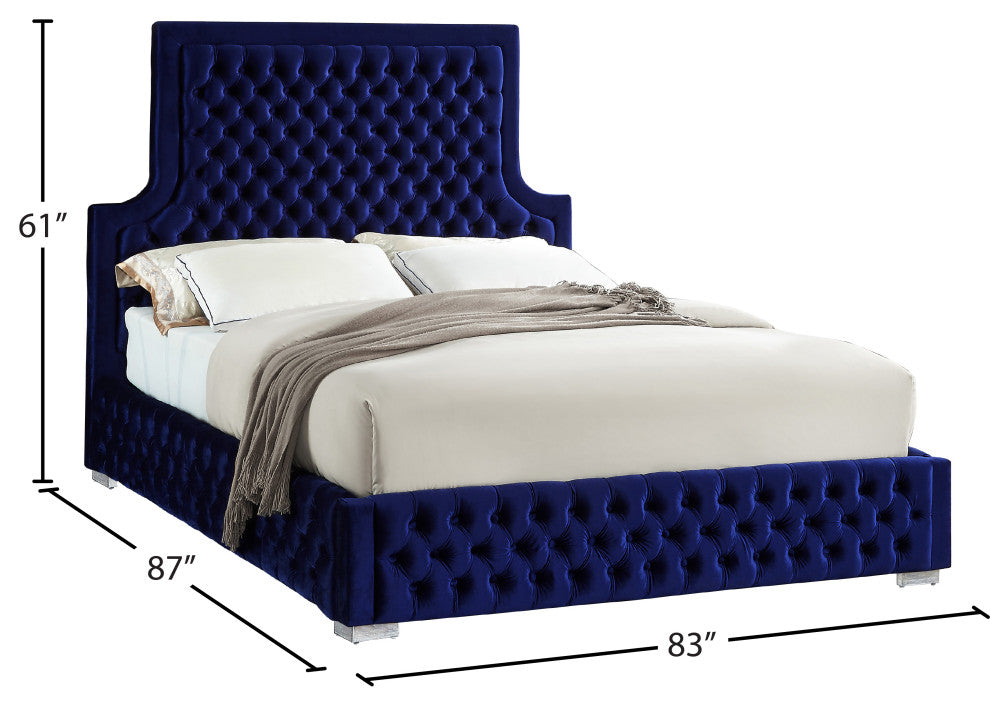 Sedona Velvet Upholstered Bed, Navy, King