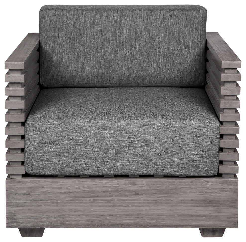 Vivid Outdoor Patio Chair, Gray Eucalyptus Wood With Gray Olefin Cushions