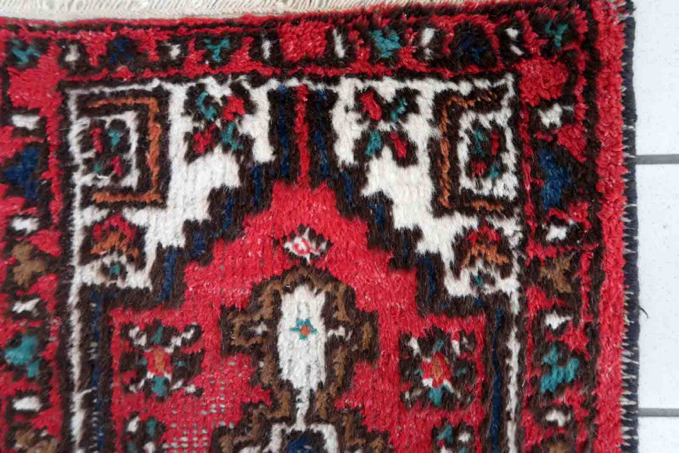 Handmade Vintage Persian Hamadan Rug 1.8'x2.9', 55cmx88cm 1970s
