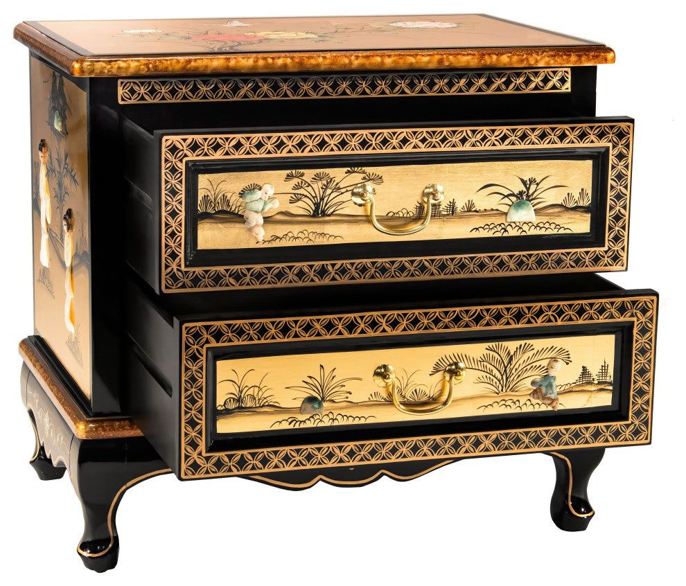Gold Lacquer Two-Drawer Chest Royal Ladies