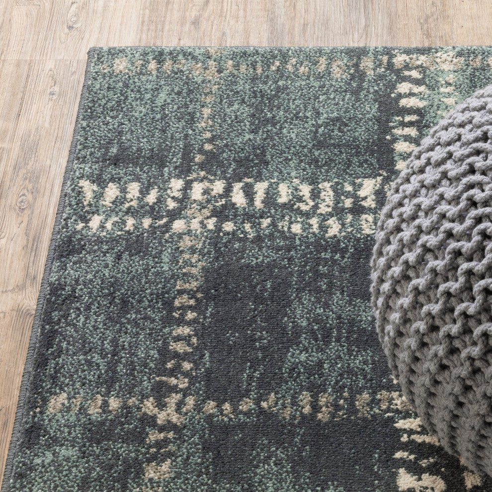 Carolina Rustic Plaid Area Rug, Blue, 9'10"x12'10"