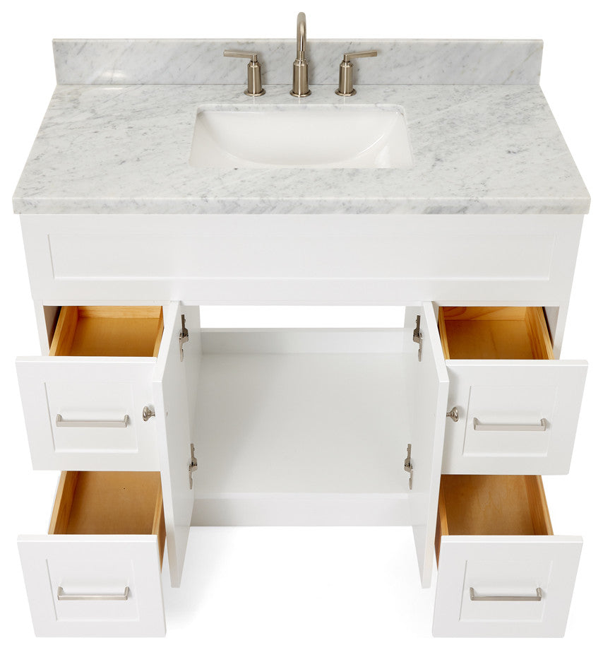 Ariel Hamlet 43" Rectangle Sink Bath Vanity, 1.5" Carrara Marble
