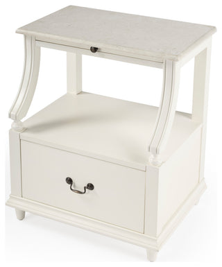 Mabel Genuine Marble and Wood 1-Drawer Nightstand, White
