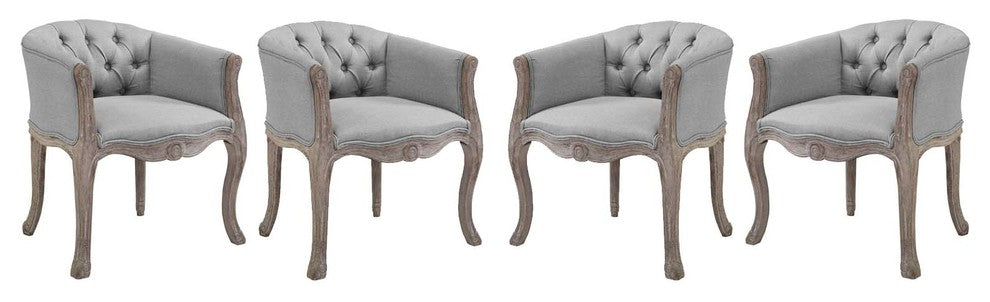 Crown Dining Armchair Upholstered Fabric Set of 4, Light Gray