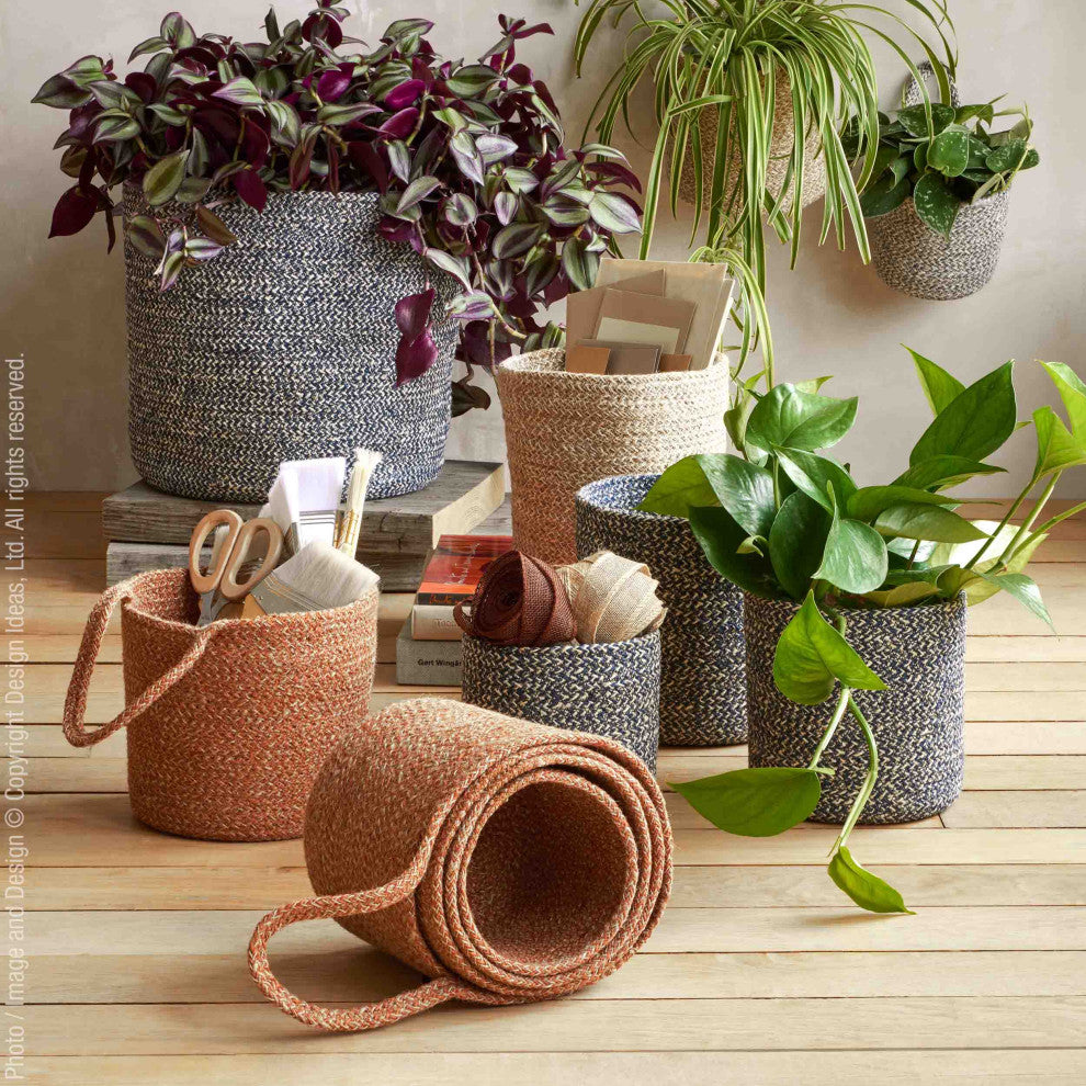 Melia Woven Jute Hanging Basket with Handle 6.3 x 7 x 6.5in., Sand