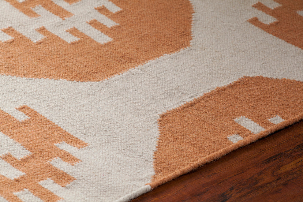 Lima Contemporary Area Rug, White and Orange, 5'x7'