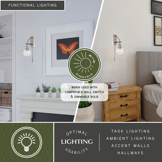 Avondale Wall Light Satin Nickel and Dark Sycamore