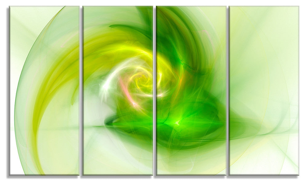 Bright Green Fractal Illustration, Abstract Canvas Wall Art, 48"x28", 4 Panels