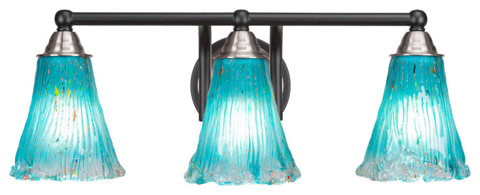 Paramount 3-Light Bath Bar, Matte Black & Brushed Nickel, 5.5" Teal Crystal