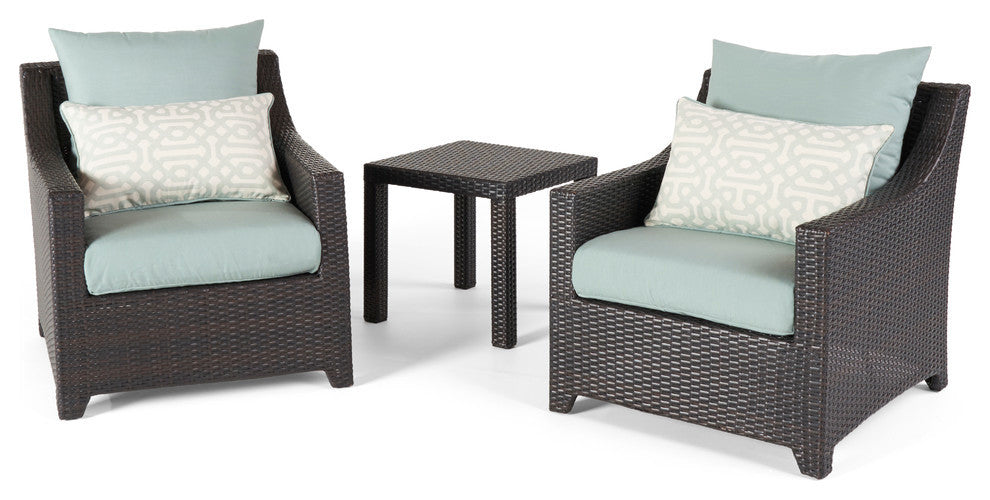 Deco 3 Piece Aluminum Outdoor Club Chairs and Side Table Set, Spa Blue