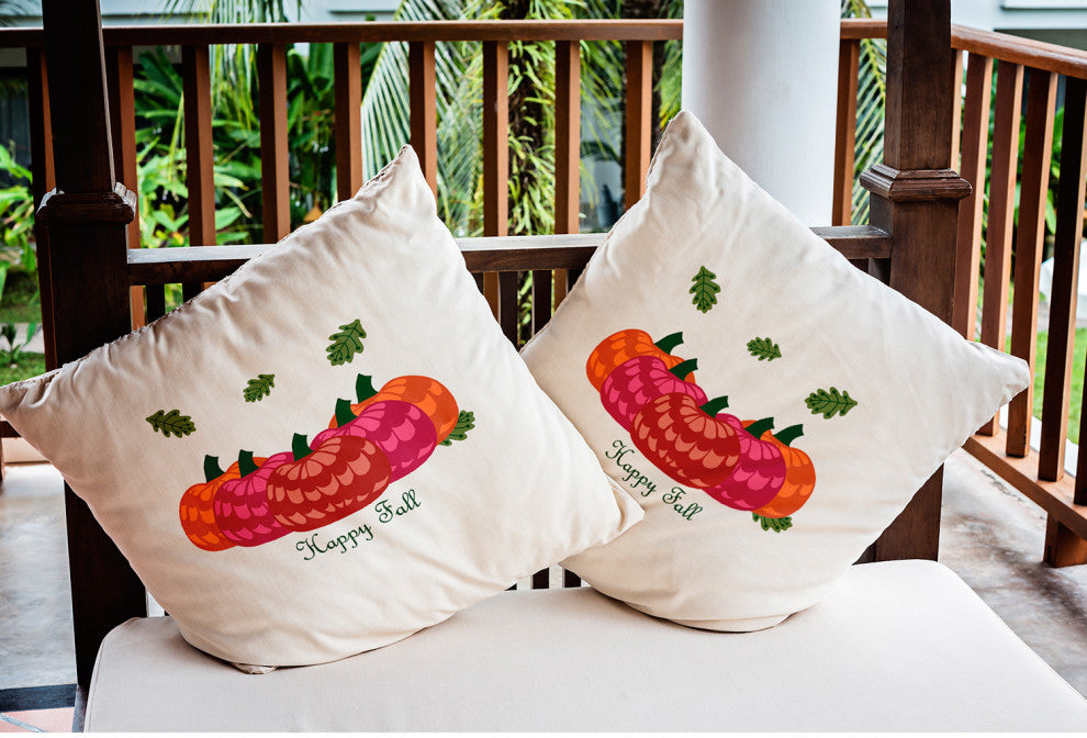Happy Fall Pumpkins Indoor/Outdoor Throw Pillow, Dragon, 20"x20"